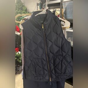 J. Crew Navy Quilted Puffer Vest with Gold Zipper
